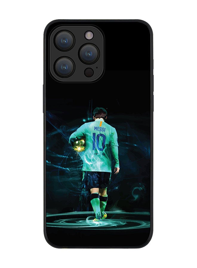 Stylizedd Cover for iPhone 15 Pro Max Case Rugged Black Slim fit Soft Flexible Anti Drop TPU Gel Thin Protective Phone Cases - Golden Messi - Image 1