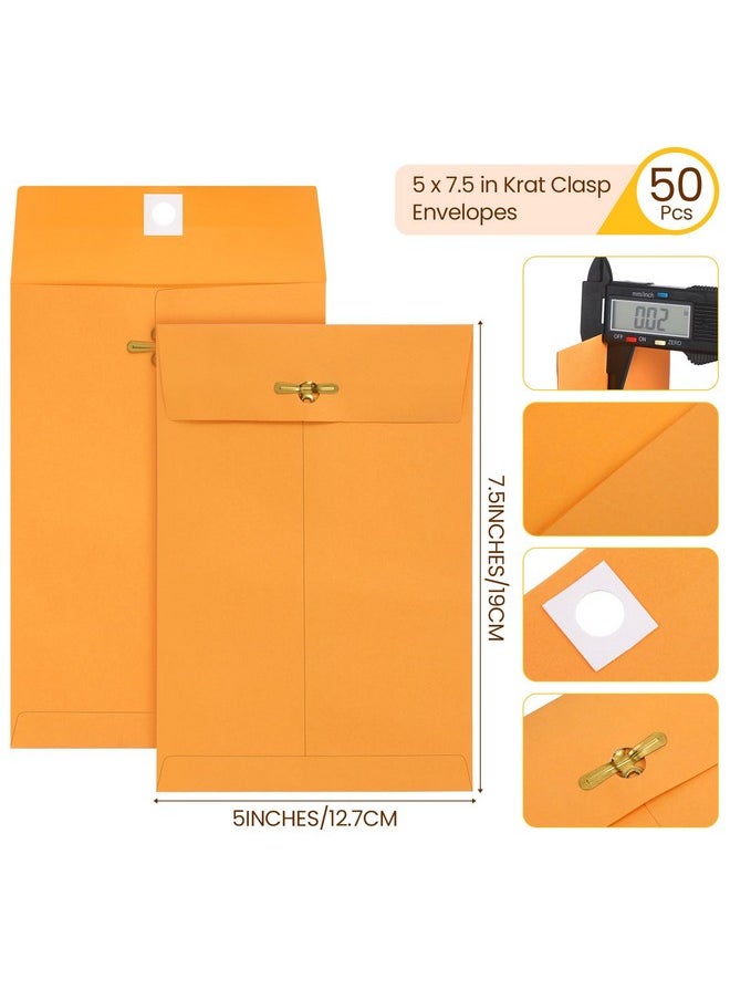 Teling - 50 Pcs 5 X 7.5 Manilla Envelopes Clasp Envelope Kraft Catalog Envelope With Clasps Closure For Storing Mailing 28 Lb Kraft Paper Envelope For Office Document Business School Home (Yellow) - Image 1