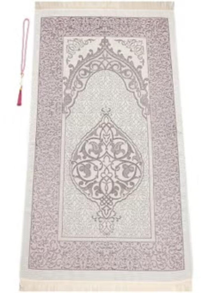 Muslim Prayer Rug and Beads with Elegant Slub Fabric Bag | Janamaz | Sajadah | Soft Islamic Prayer Rug | Islamic Gifts | Prayer Carpet Mat, Taffeta Fabric, Pink - Image 2