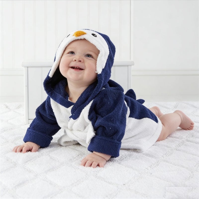 SZCQ Baby Boys Bathrobe Toddler Unisex Bath Robes Terry Bathing Towel Hooded Costumes Shower Blankets 5-6 Years (Navy, L) - Image 3