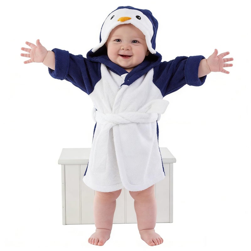 SZCQ Baby Boys Bathrobe Toddler Unisex Bath Robes Terry Bathing Towel Hooded Costumes Shower Blankets 5-6 Years (Navy, L) - Image 1