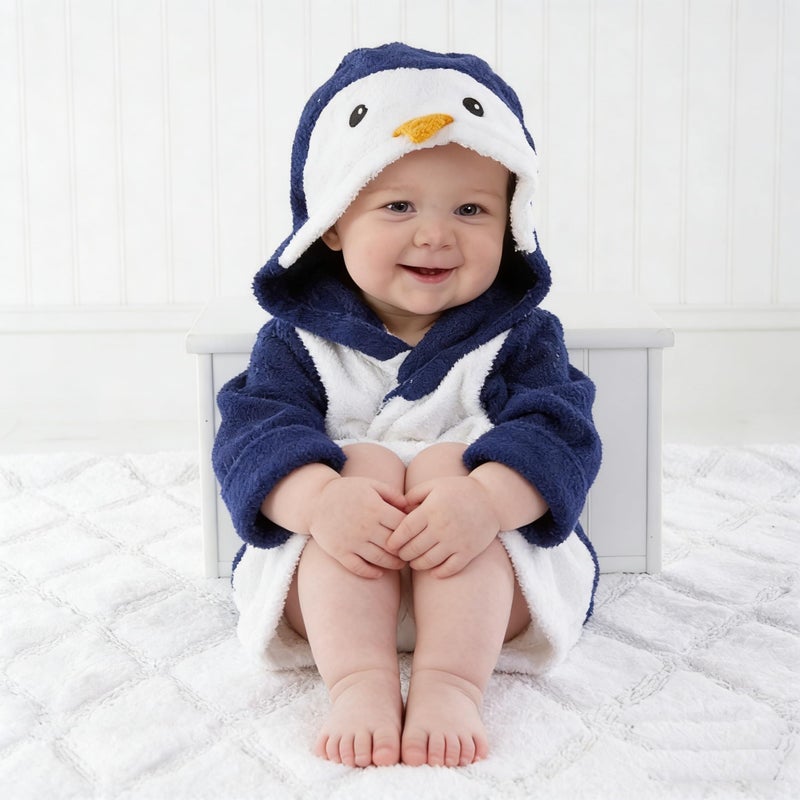 SZCQ Baby Boys Bathrobe Toddler Unisex Bath Robes Terry Bathing Towel Hooded Costumes Shower Blankets 5-6 Years (Navy, L) - Image 2
