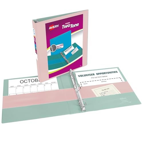 Avery Two-Tone Durable View 3 Ring Binder, 1 Inch Slant Rings, Blush/Sage Binder (17233) - Image 2