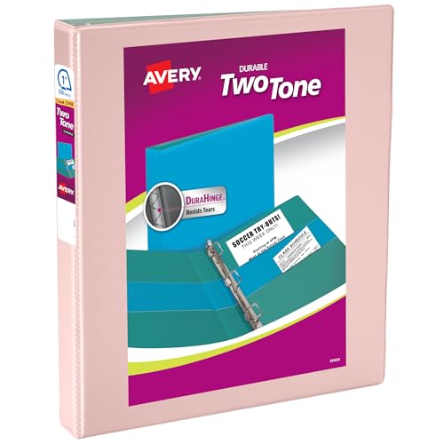 Avery Two-Tone Durable View 3 Ring Binder, 1 Inch Slant Rings, Blush/Sage Binder (17233) - Image 1