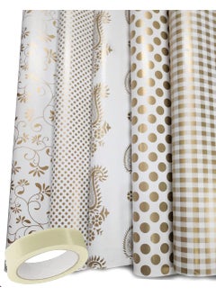 3A FEATURETAIL 3A Featuretail Printed Gift Wrapping Paper Sheets 10 Sheets of Assorted Design Size 19 x 28 In Gift Wraps Premium Sheet for Birthday Gift Pack Golden Patten With 1 Adhesive Tape 10 