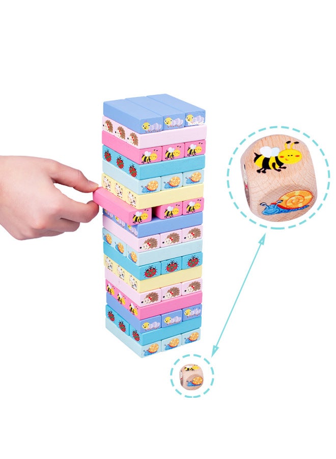 Wooden 51-piece Stacked High Digital Color Jengle Stacked Building Blocks Parent-child Interactive Educational Children's Toys-Color:Stacked Height (color With Hammer) - Image 4