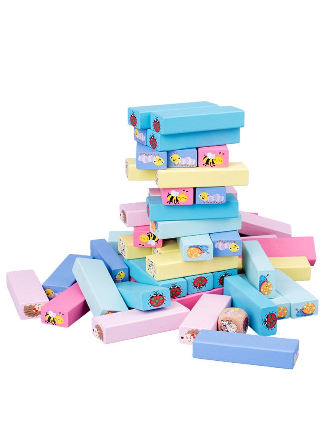 Wooden 51-piece Stacked High Digital Color Jengle Stacked Building Blocks Parent-child Interactive Educational Children's Toys-Color:Stacked Height (color With Hammer) - Image 3