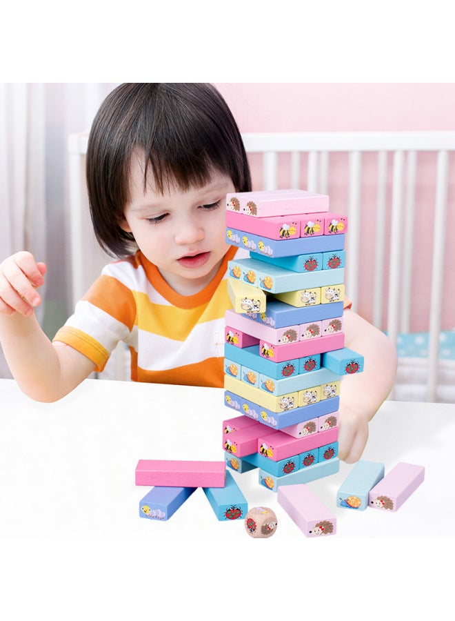 Wooden 51-piece Stacked High Digital Color Jengle Stacked Building Blocks Parent-child Interactive Educational Children's Toys-Color:Stacked Height (color With Hammer) - Image 2