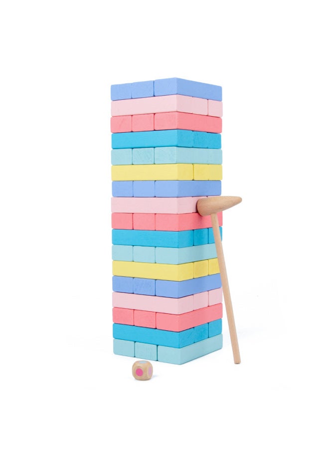 Wooden 51-piece Stacked High Digital Color Jengle Stacked Building Blocks Parent-child Interactive Educational Children's Toys-Color:Stacked Height (color With Hammer) - Image 1