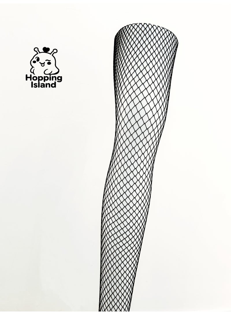 Hopping Island HI Floral Mid-Grid Fishnet Tights Black - Image 1