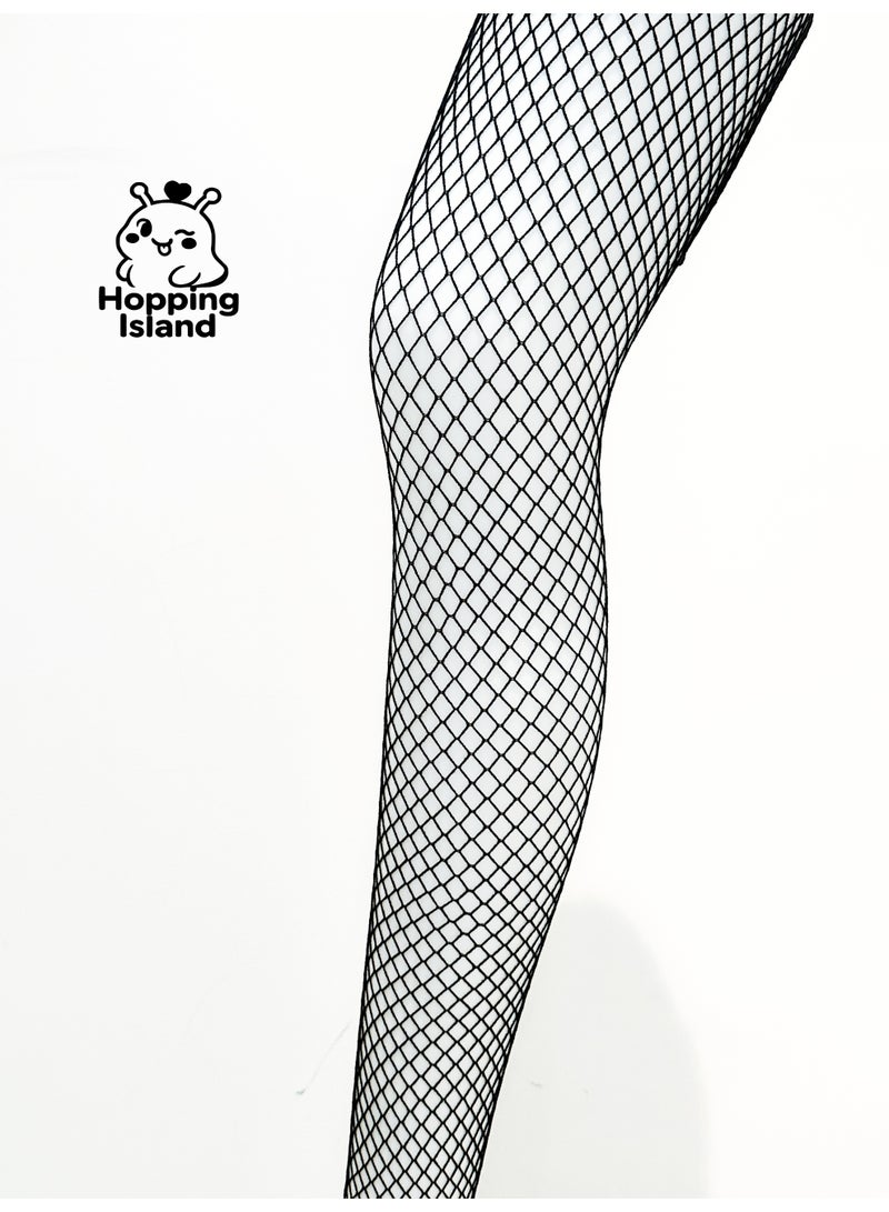 Hopping Island HI Floral Mid-Grid Fishnet Tights Black - Image 4