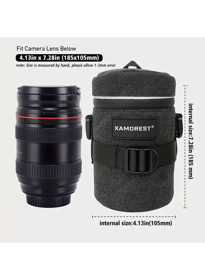 Thick Canvas Camera Lens Case Black XL Durable Polyester Wrap Pouch For Lens Protection - Image 1