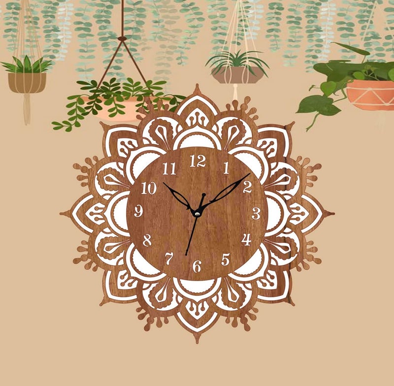 ADK Wooden Wall Clock MDF Designer Wall Watch Trendy Frameless Analog Hanging Home Decor Wall Clock for Bedroom Living Room Kitchen Drawing Room Office Standard 30 x 30 Cm 145 - Image 2