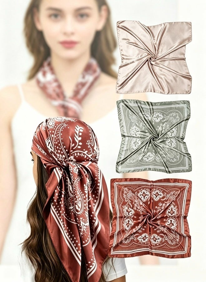 3 PCS Large 90x90cm Satin Square Head Scarves Silk-Like Printed Bandanas Versatile Hair Wrap Neck Shawl Beach Travel Accessories for Women - Image 1