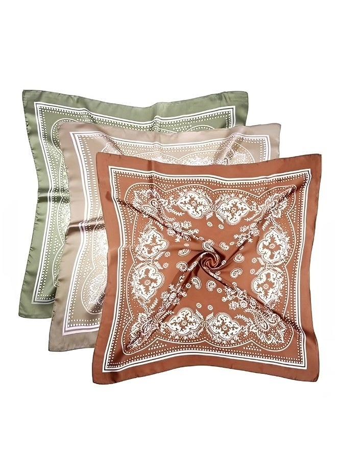 3 PCS Large 90x90cm Satin Square Head Scarves Silk-Like Printed Bandanas Versatile Hair Wrap Neck Shawl Beach Travel Accessories for Women - Image 2