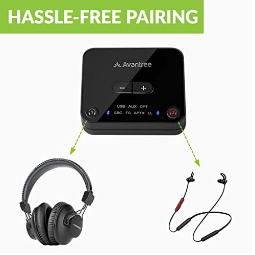 Avantree D4169 Dual Wireless Headphones & Earbuds Set for TV Watching with Bluetooth Transmitter, Personalized Volume Control, Plug-n-Play, No Audio Delay - Image 4