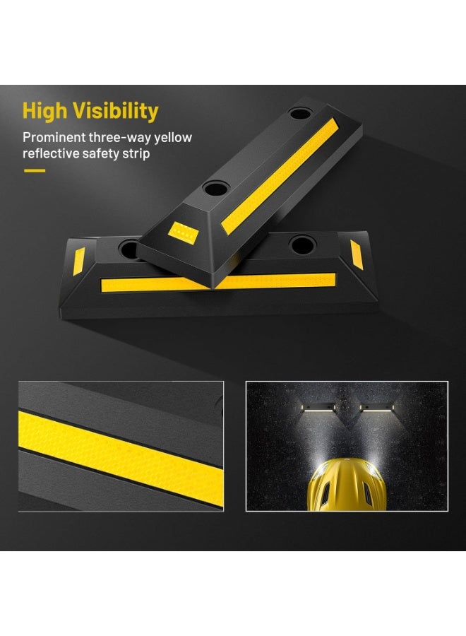 Soofam 55cm Rubber Curb, 1/2 Pack Parking Lot Vehicle Floor Wheel Stopper with Yellow Reflective Strips, Heavy Duty Garage Blocks Parking Target for Car Truck RV Trailer (2 Pack, 55x15x9cm) - Image 2