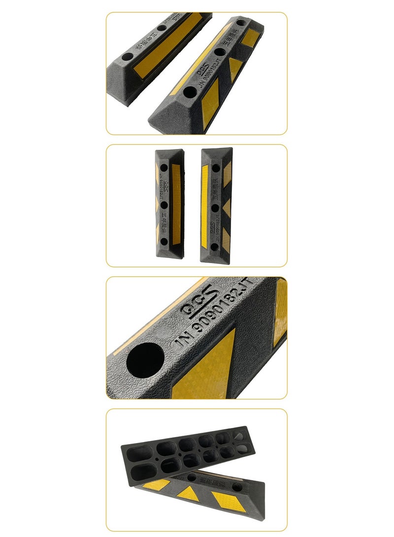 Soofam 55cm Rubber Curb, 1/2 Pack Parking Lot Vehicle Floor Wheel Stopper with Yellow Reflective Strips, Heavy Duty Garage Blocks Parking Target for Car Truck RV Trailer (2 Pack, 55x15x9cm) - Image 4