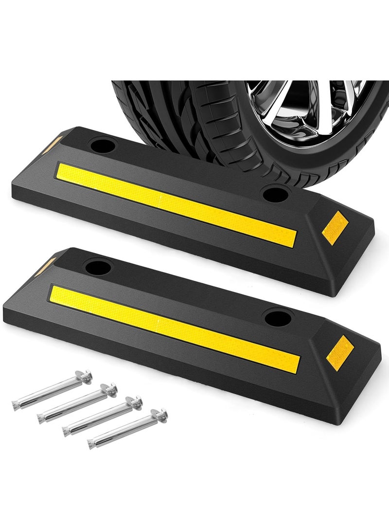Soofam 55cm Rubber Curb, 1/2 Pack Parking Lot Vehicle Floor Wheel Stopper with Yellow Reflective Strips, Heavy Duty Garage Blocks Parking Target for Car Truck RV Trailer (2 Pack, 55x15x9cm) - Image 1