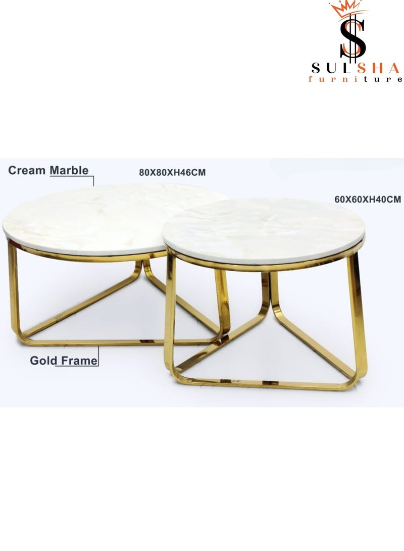 SULSHA Latest Design Modern Gold Metal Round Coffee Table White Stone Top Metal Tea Table Living Room Luxury Marble Center Table - Image 2