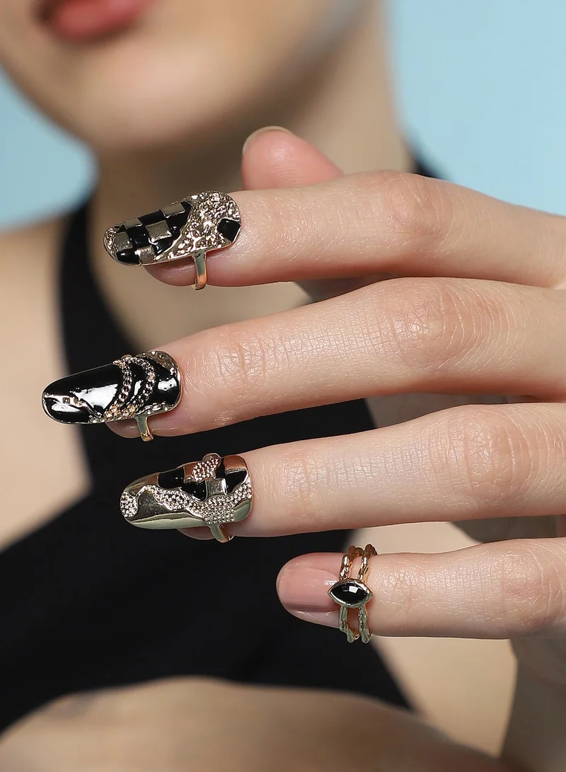 SOHI SOHI Women The Corroded-Checks Nail Ring Set | California  Colour | One-Size | Metallic Alloy Material | Adjustable Closure | Ring For Casual & Evening Wear