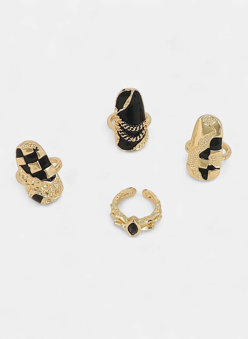 SOHI SOHI Women The Corroded-Checks Nail Ring Set | California  Colour | One-Size | Metallic Alloy Material | Adjustable Closure | Ring For Casual & Evening Wear