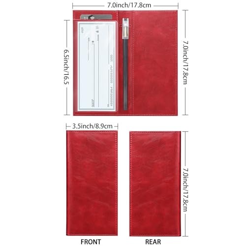 LLi Cufite Leather Checkbook Cover for Top & Side Tear Registers Duplicate Checks with Plastic Insert Flap Card Holder Pen Hoop Slim Wallet for Men Women - Image 3
