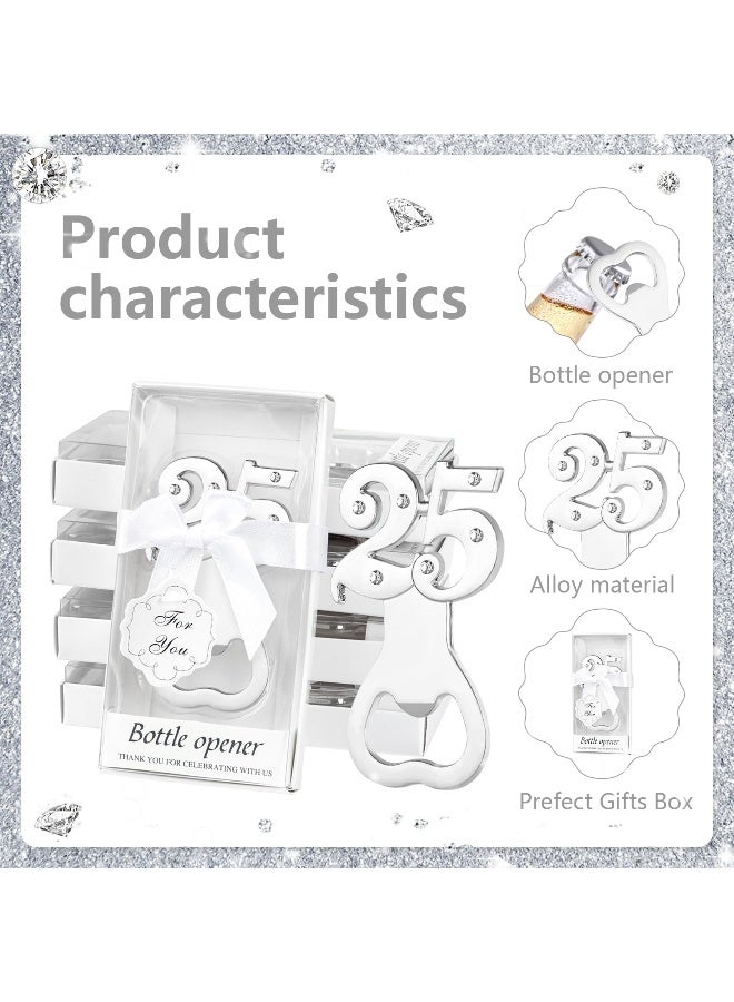 Qonmpcvu 24 قطعة هدايا حفلة عيد الميلاد الخامس والعشرين للضيوف 25 فتاحات زجاجات البيرة هدايا الذكرى الفضية، هدايا العودة لحفلة الزينة التذكارية للضيوف لحفلات الزفاف - Image 3