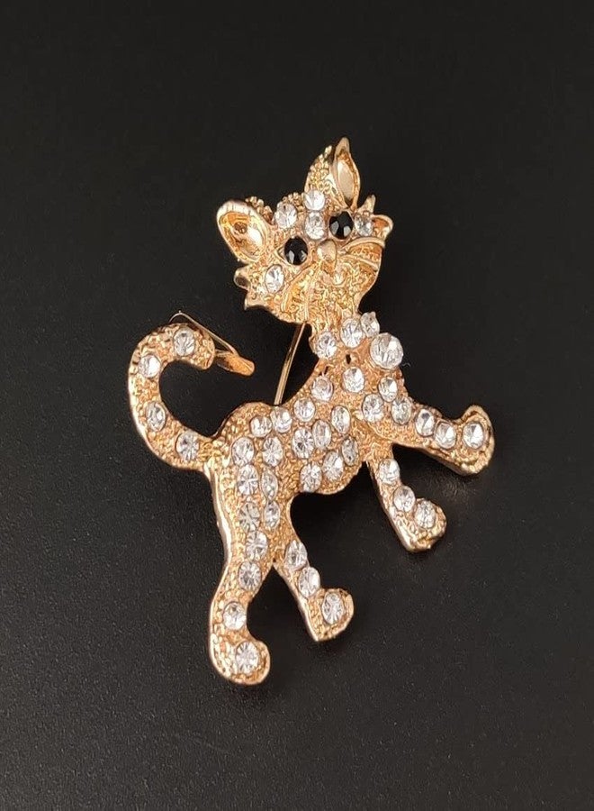 POYAMUSE Lovely Crystal Cat Brooch Pin - Sparkling Rhinestone Kitty Brooch Pin for Pet Lovers - Pet Memorial Jewelry-gold - Image 2