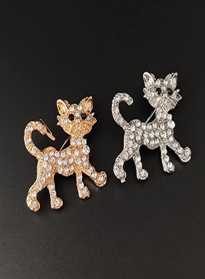 POYAMUSE Lovely Crystal Cat Brooch Pin - Sparkling Rhinestone Kitty Brooch Pin for Pet Lovers - Pet Memorial Jewelry-gold - Image 4