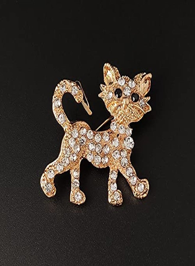 POYAMUSE Lovely Crystal Cat Brooch Pin - Sparkling Rhinestone Kitty Brooch Pin for Pet Lovers - Pet Memorial Jewelry-gold - Image 3