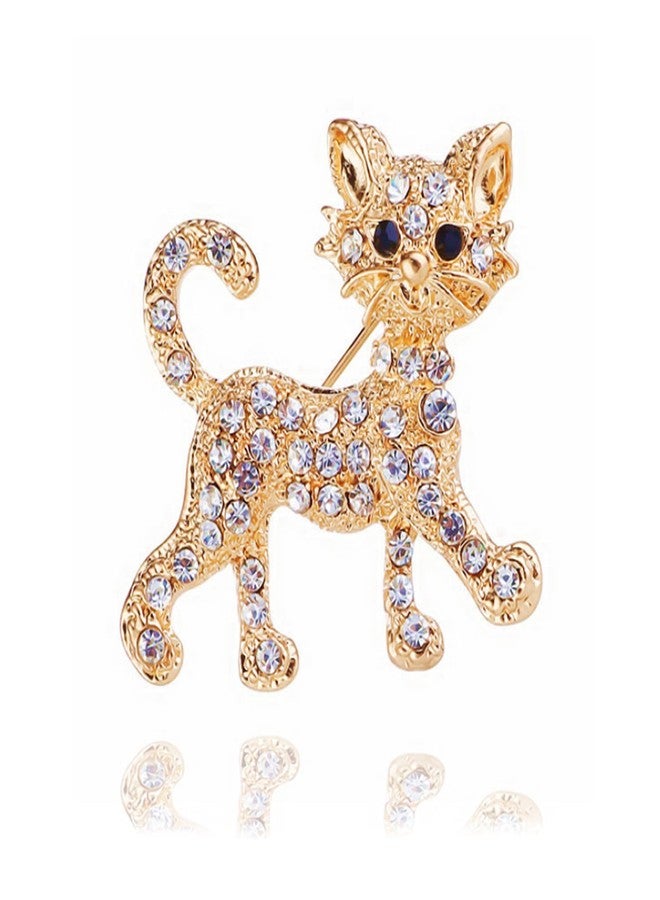 POYAMUSE Lovely Crystal Cat Brooch Pin - Sparkling Rhinestone Kitty Brooch Pin for Pet Lovers - Pet Memorial Jewelry-gold - Image 1
