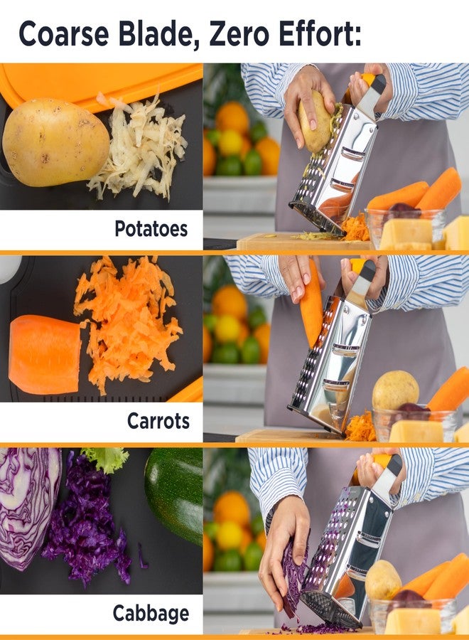 Deiss PRO Box Grater & Cheese Graters for Kitchen - Stainless Steel Cheese Grater and Food Shredder, 4 Sided Hand Grater for Block Cheese, Vegetables Non-Slip Base, Dishwasher Safe - Image 3