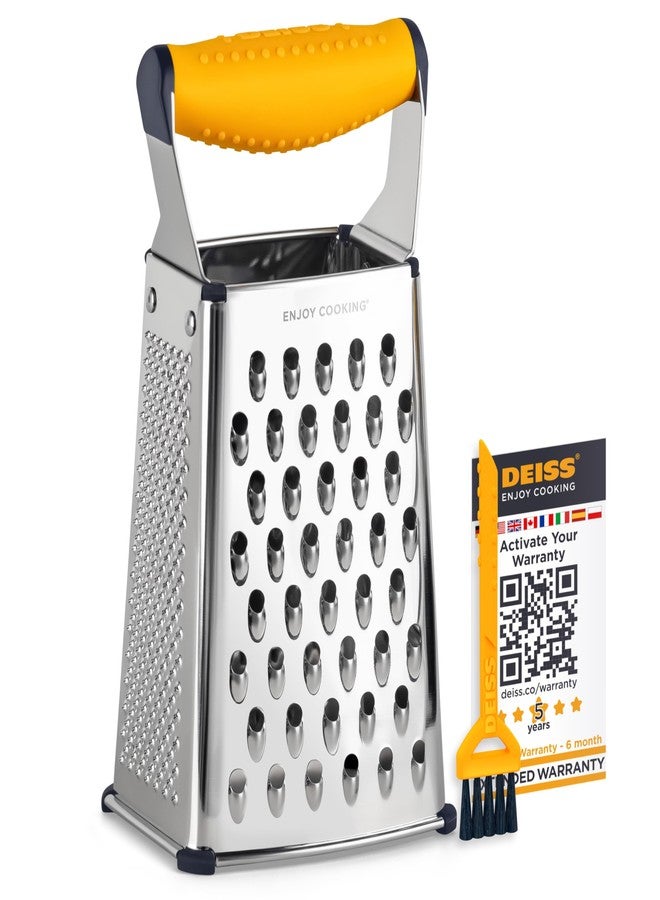 Deiss PRO Box Grater & Cheese Graters for Kitchen - Stainless Steel Cheese Grater and Food Shredder, 4 Sided Hand Grater for Block Cheese, Vegetables Non-Slip Base, Dishwasher Safe - Image 1