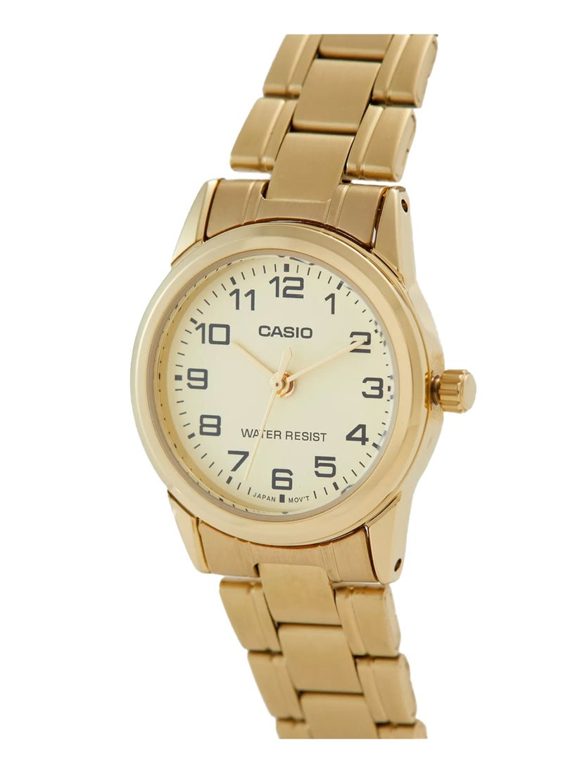 CASIO - Women’s Gold Ion Plated Case Stainless Steel Band Watch LTP-V001G-9BUDF - Image 1