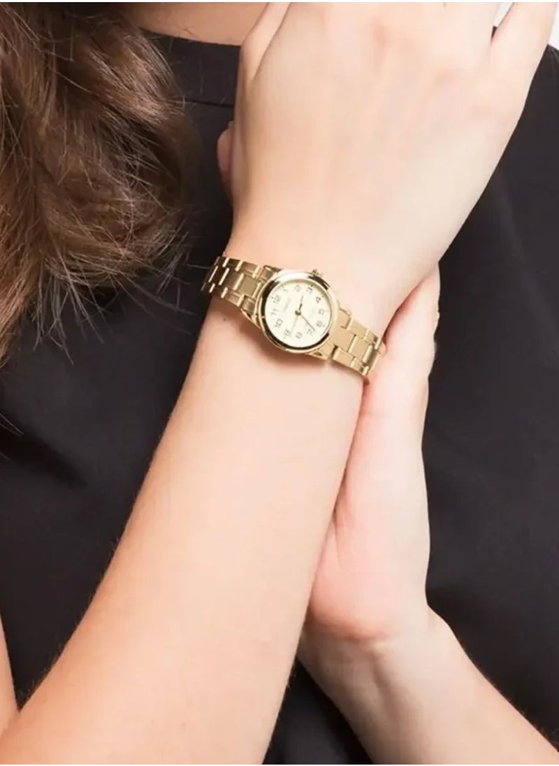 CASIO - Women’s Gold Ion Plated Case Stainless Steel Band Watch LTP-V001G-9BUDF - Image 1
