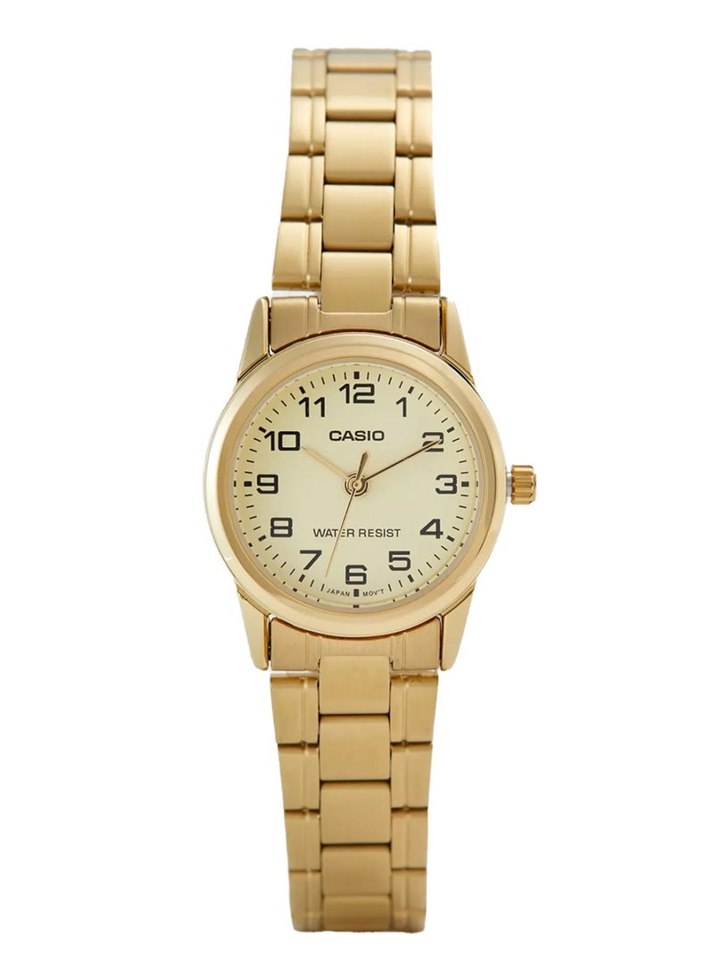 CASIO - Women’s Gold Ion Plated Case Stainless Steel Band Watch LTP-V001G-9BUDF - Image 1