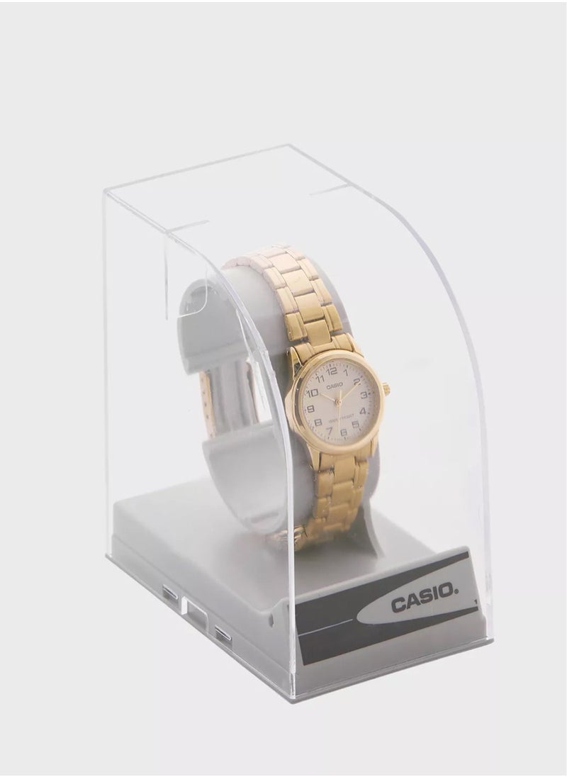 CASIO - Women’s Gold Ion Plated Case Stainless Steel Band Watch LTP-V001G-9BUDF - Image 1