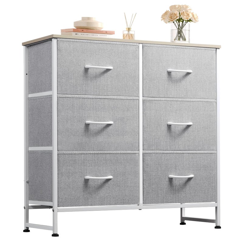 WLIVE Fabric Dresser for Bedroom, 6 Drawer Double Dresser, Closet Dresser with Fabric Bins, Chest of Drawers for Closet, Living Room, Hallway, Light Grey - Image 1