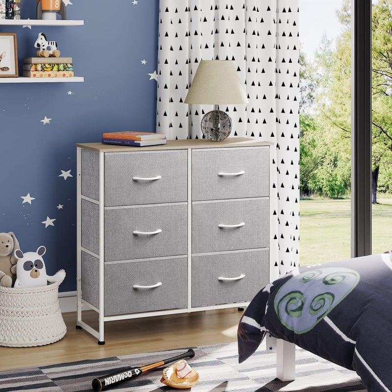 WLIVE Fabric Dresser for Bedroom, 6 Drawer Double Dresser, Closet Dresser with Fabric Bins, Chest of Drawers for Closet, Living Room, Hallway, Light Grey - Image 3