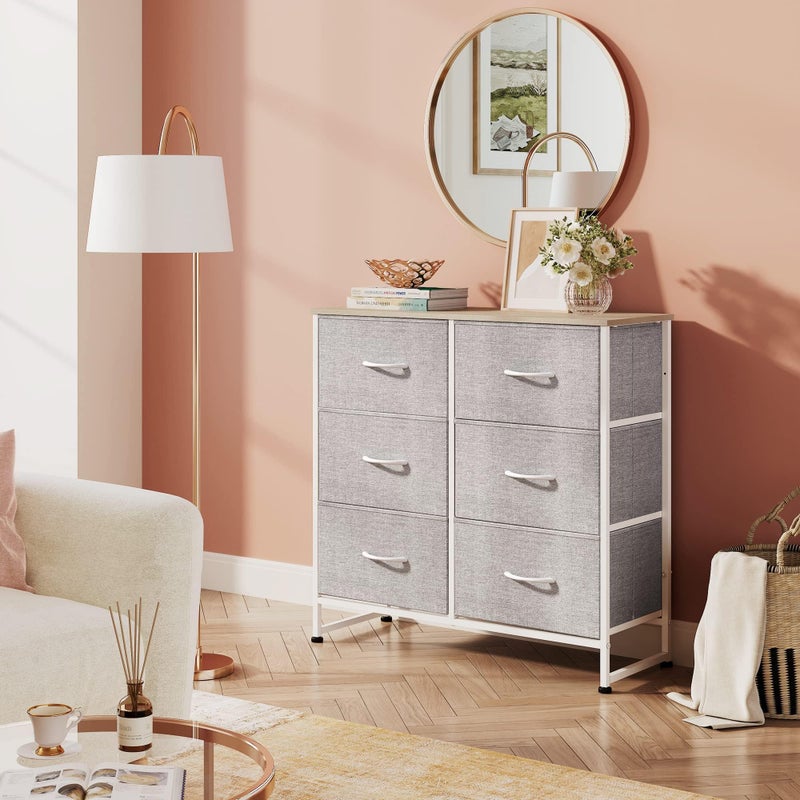 WLIVE Fabric Dresser for Bedroom, 6 Drawer Double Dresser, Closet Dresser with Fabric Bins, Chest of Drawers for Closet, Living Room, Hallway, Light Grey - Image 2