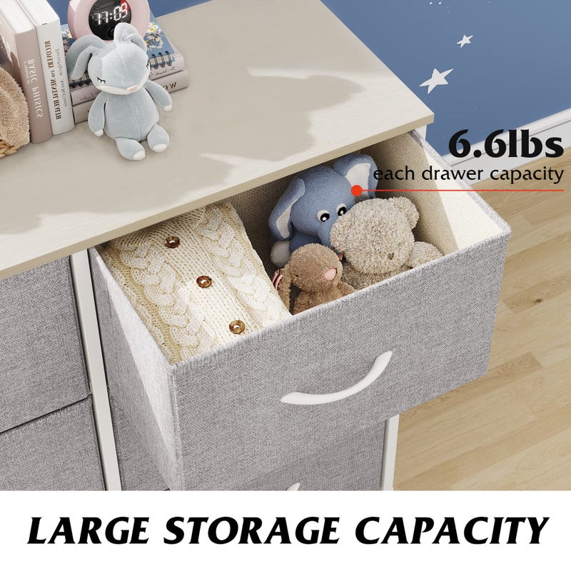 WLIVE Fabric Dresser for Bedroom, 6 Drawer Double Dresser, Closet Dresser with Fabric Bins, Chest of Drawers for Closet, Living Room, Hallway, Light Grey - Image 4