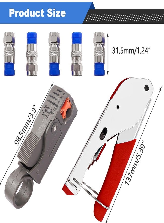 mxuteuk أداة تجعيد كابلات RG59 وRG6 المحورية من mxuteuk، أداة ضغط الكابلات المحورية، أداة تجريد الأسلاك مع 5 موصلات ضغط من النوع F RG6 - Image 4