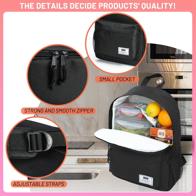 MIER Insulated Backpack Cooler Small Leakproof Lunch Back Pack with Coolers Lightweight Cute Lunch Bag for Women Men to Work, Picnics, Camping, Park Day Trips, 15 L, Black - Image 5
