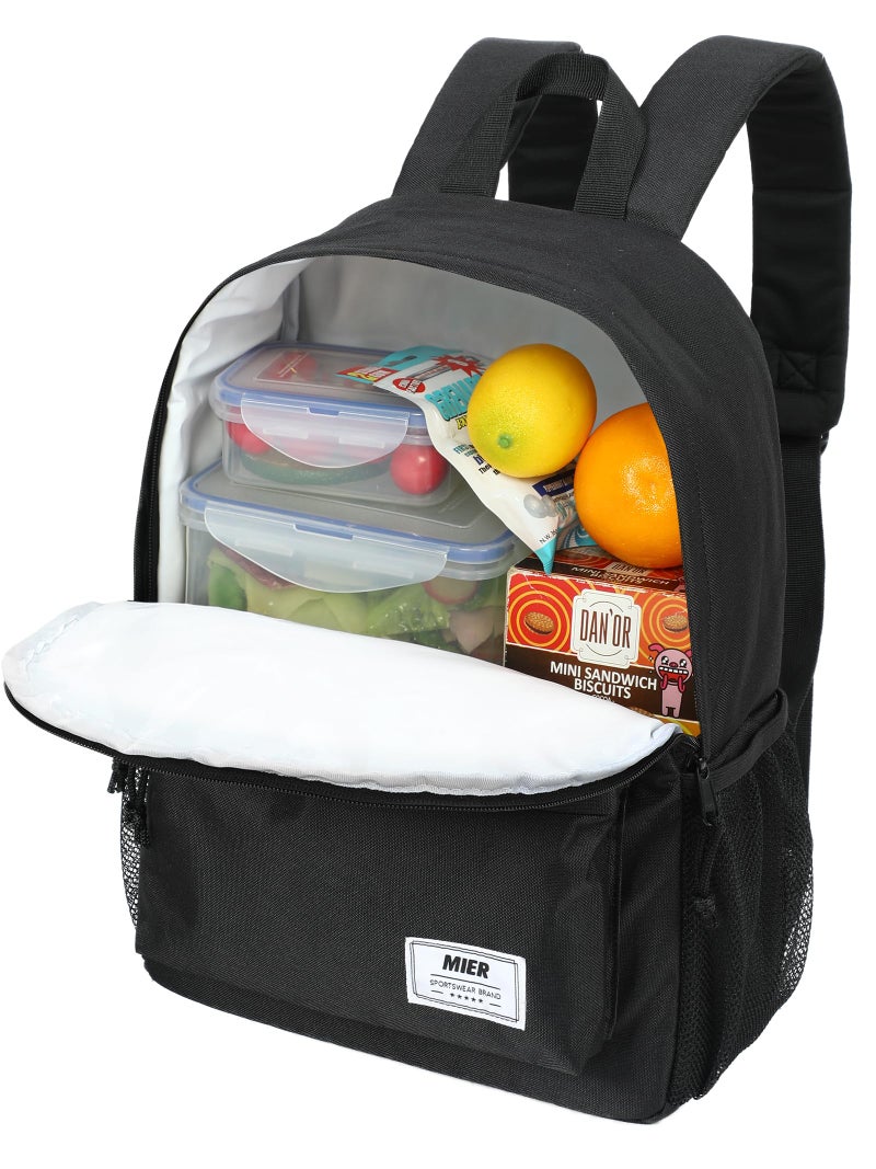 MIER Insulated Backpack Cooler Small Leakproof Lunch Back Pack with Coolers Lightweight Cute Lunch Bag for Women Men to Work, Picnics, Camping, Park Day Trips, 15 L, Black - Image 1