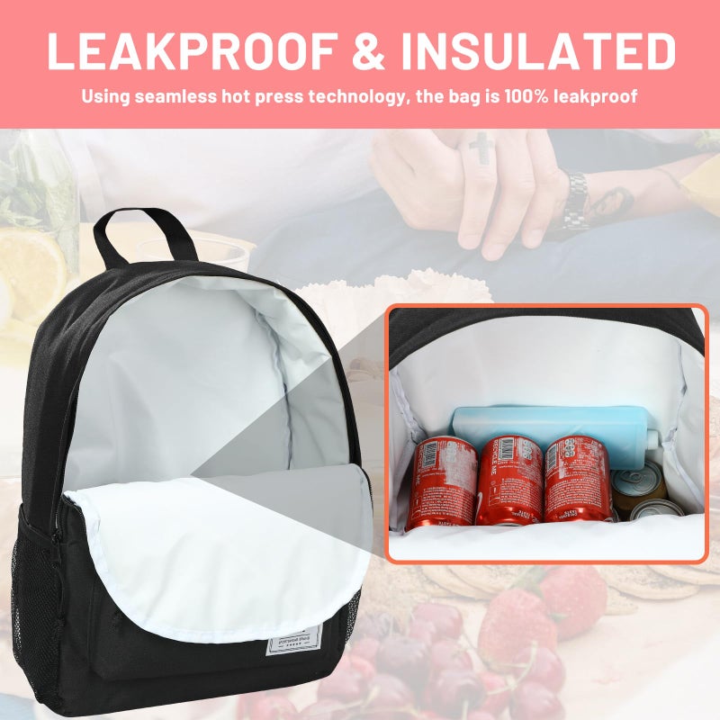 MIER Insulated Backpack Cooler Small Leakproof Lunch Back Pack with Coolers Lightweight Cute Lunch Bag for Women Men to Work, Picnics, Camping, Park Day Trips, 15 L, Black - Image 3