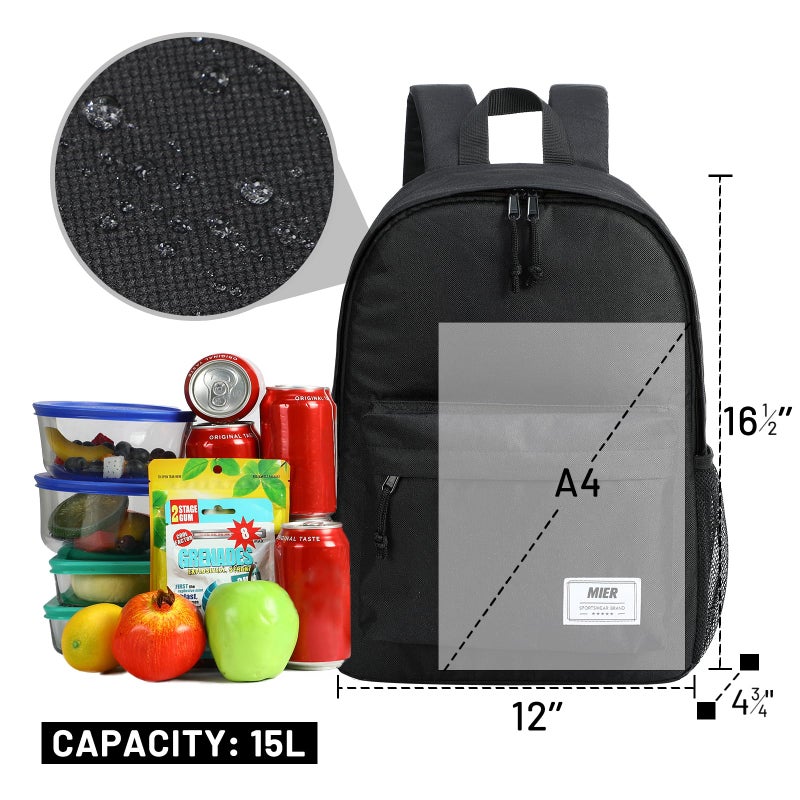 MIER Insulated Backpack Cooler Small Leakproof Lunch Back Pack with Coolers Lightweight Cute Lunch Bag for Women Men to Work, Picnics, Camping, Park Day Trips, 15 L, Black - Image 2