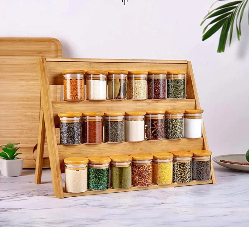Quesera  16 Pack Glass Jars with Lids, Airtight Bamboo Lids Spice Jars Set For Spice, Coffee, Beans, Candy, Nuts, Herbs, Dry Food Canisters (Extra Labels) - 6.5 oz Clear (16)  | Best Price UAE