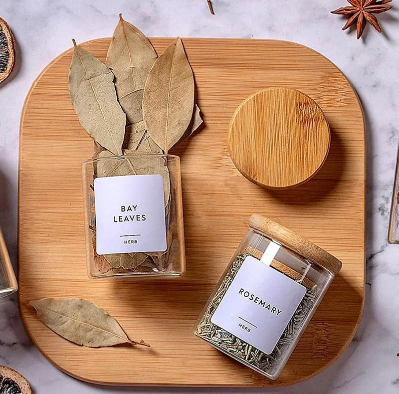 QUESERA 16 Pack Glass Jars with Lids, Airtight Bamboo Lids Spice Jars Set For Spice, Coffee, Beans, Candy, Nuts, Herbs, Dry Food Canisters (Extra Labels) - 6.5 oz Clear (16)