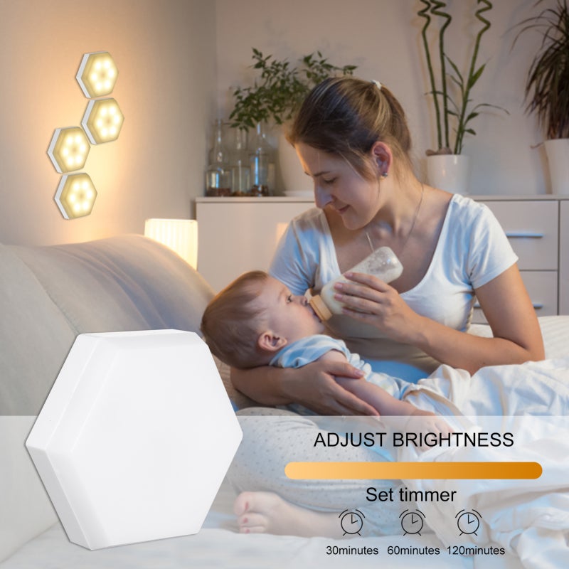 Neoglint 6PCS RGB Cabinet Light LED Color Changing Hexagon DIY Wall Lamp Touch Switch Remote Control Dimmable with Timing Under Cabinet Lights Stick-On Night Lights - Image 5